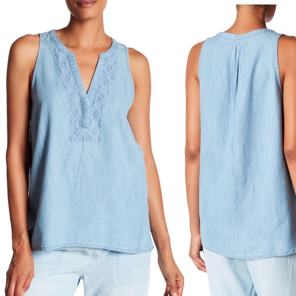 Soft joie Kerryn chambray blue embroidered tank - Picture 2 of 4